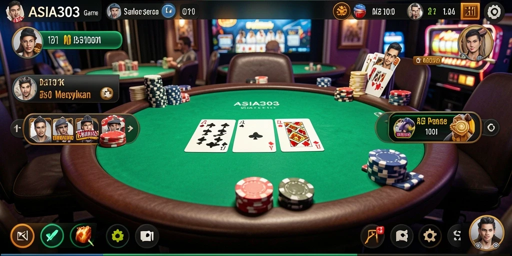 Screenshot gameplay ASIA303 yang menunjukkan suasana permainan Poker yang mendebarkan.