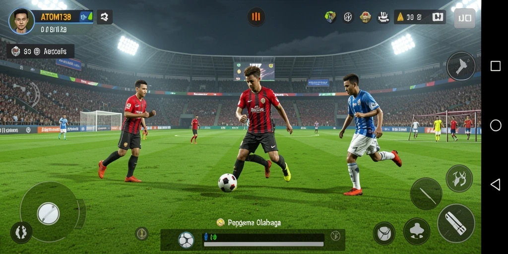 Gameplay ATOM138 yang menampilkan aksi sepak bola yang mendebarkan.