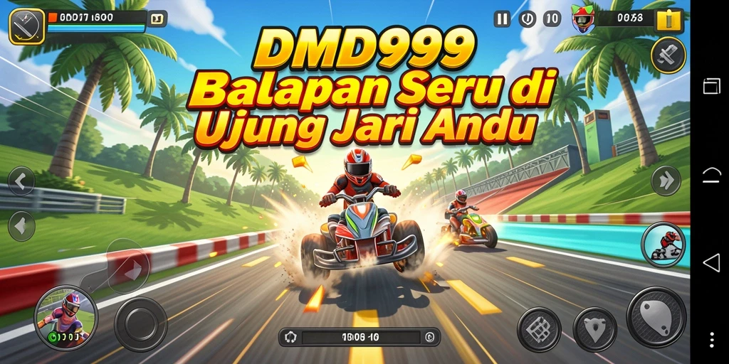 Tampilan seru dari gameplay balapan DMD999 yang mendebarkan.