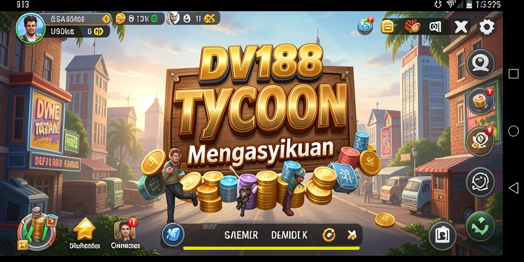 Screenshot utama DV188 menampilkan pengelolaan bisnis Tycoon yang dinamis.
