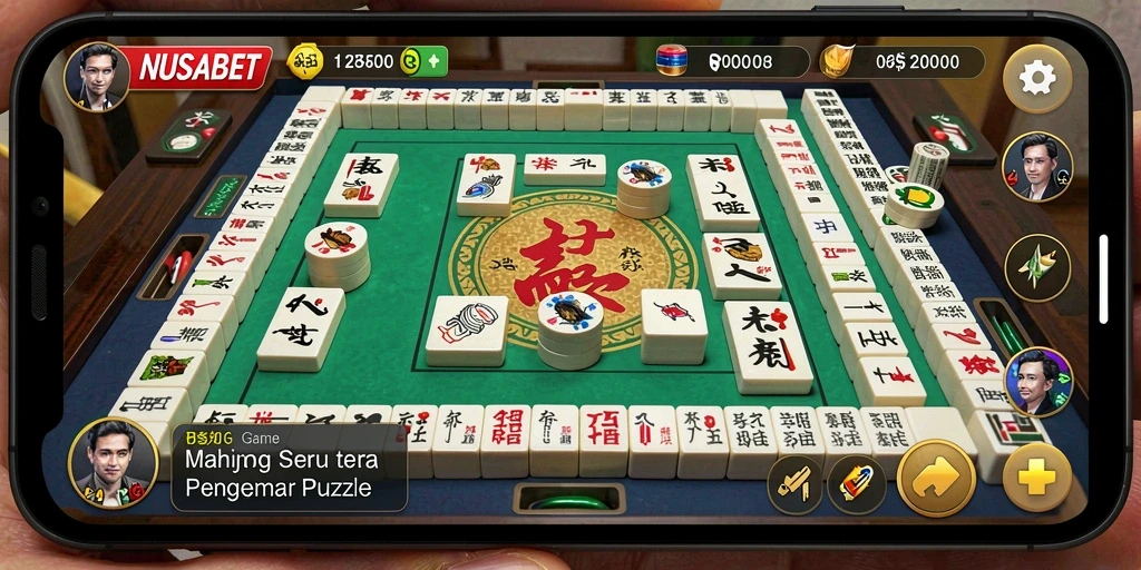 Tampilan gameplay seru NUSABET dengan ubin Mahjong berwarna-warni.
