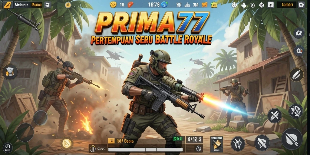 Screenshot dari gameplay PRIMA77 yang menegangkan dalam mode Battle Royale.