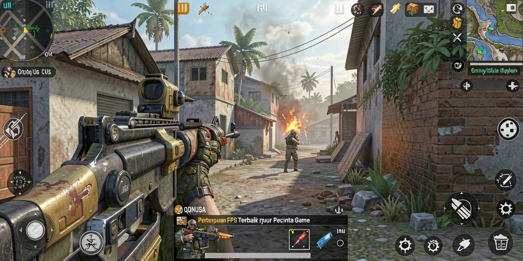 Gameplay seru di QQNUSA dengan pertempuran FPS yang mendebarkan.