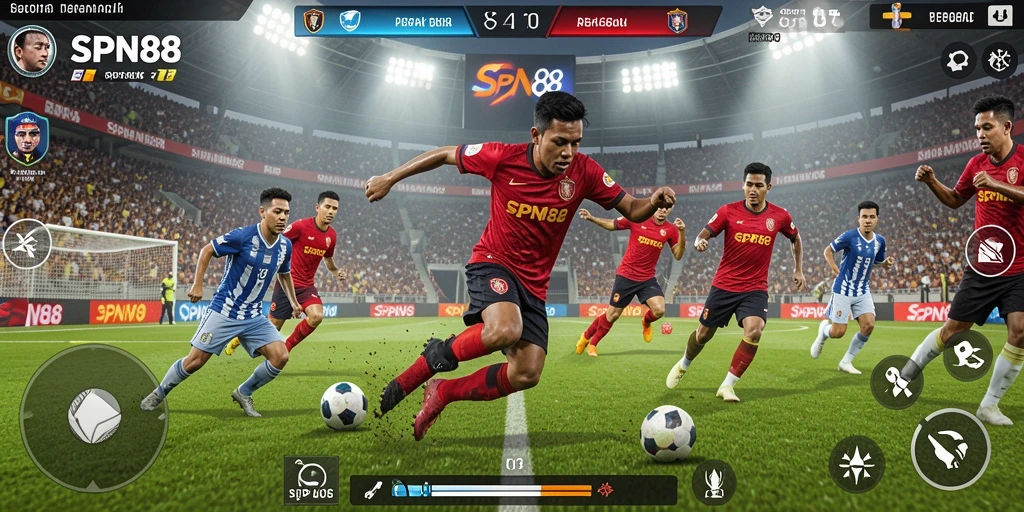 Screenshot utama SPN88 menampilkan aksi pertandingan sepak bola yang seru.