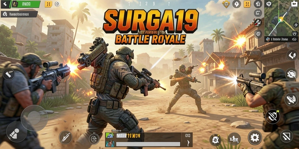 Gameplay seru dalam SURGA19, pertarungan Battle Royale yang menegangkan.
