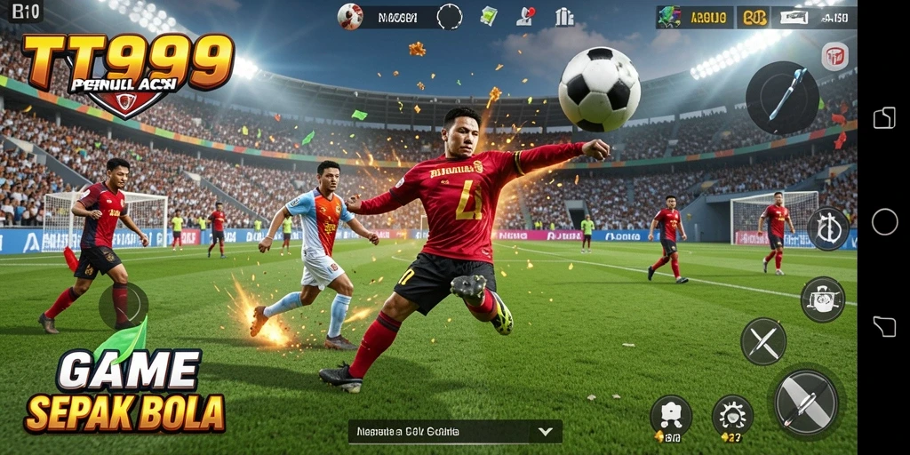 Tampilan screenshot utama T9999 saat pertandingan sepak bola yang seru.